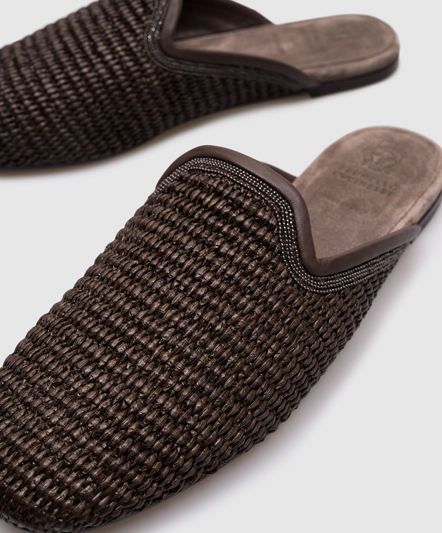 Brunello Cucinelli Коричневые мюли из рафии с цепочкой мониль MZ39C2904 изображение 5