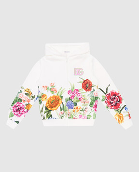 Dolce&Gabbana Дитяча біла спортивна куртка з квітковим принтом з монограмою логотипа L5JWAUII7GX46