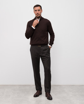 Cashmere&Whiskey Коричневий джемпер з вовни мериноса з блискавкою 77397