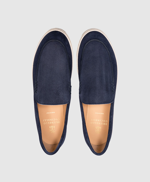 Brunello Cucinelli Синие земшевые слипоны в узор с эмблемы принт логотип MZUHVSN335 изображение 4
