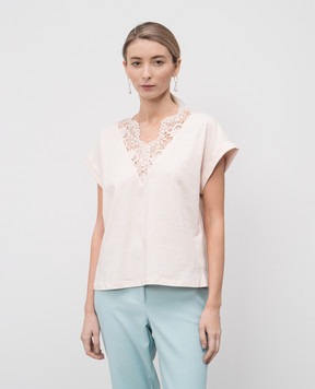 Twinset Бежева футболка з мереживом 251TP2292