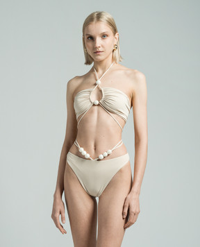 Magda Butrym Бежевий  ліф від купальника з намистинами SWIMBRA01621524