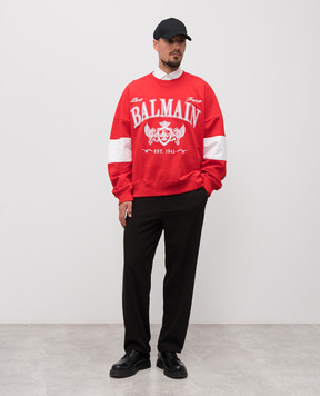 Balmain Червоний світшот з вишивкою Balmain College FH0JS191GF27