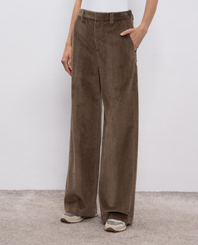 Brunello Cucinelli Коричневі вельветові штани з ланцюжком моніль MA180P8724