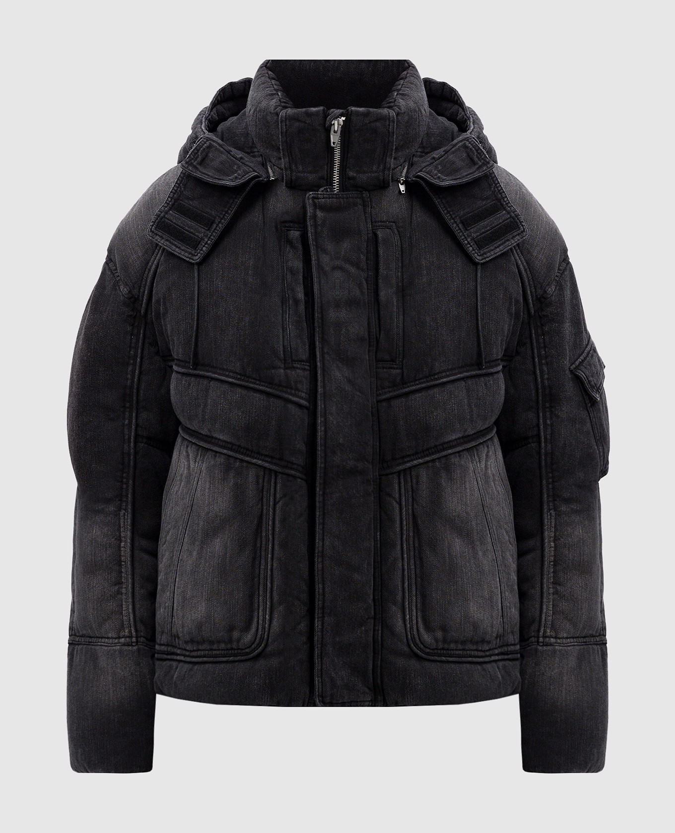 

Черный джинсовый пуховик с эффектом потертости, Пуховики