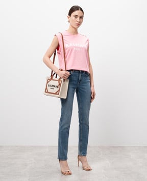 Balmain Розовый топ с принтом логотипа CF1ED001BB02