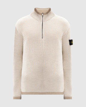 Stone Island Бежевий светр в рубчик зі знімним патчем логотипа 8115516C1