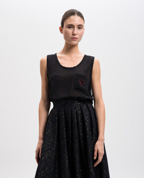 Christian Dior Черный топ из шелка с вышивкой логотипа 7E21510X1601
