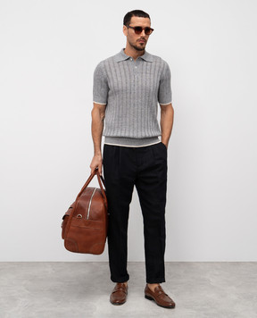 Brunello Cucinelli Серое поло с леном M2L707605