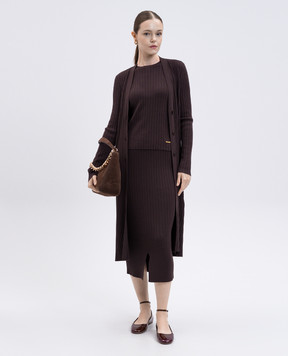 Twinset Коричневое платье-кардиган в рубчик 252LI3CEE