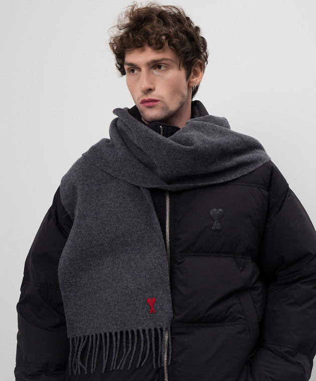 ✩ Ami ✩ Ami Paris - Сірий шарф з вовни з нашивкою логотипа