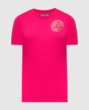 Versace Jeans Couture Розовая футболка с принтом логотипа 76HAHT02CJ03T