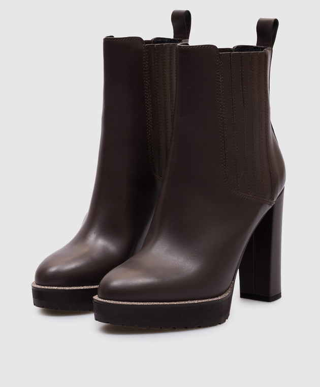 Brunello Cucinelli Коричневі шкіряні ботильйони MZDSPG366 зображення 2