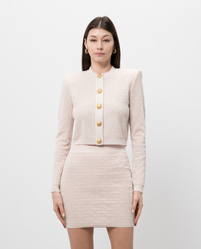 Balmain Бежевый кардиган в узор PB Labyrinth EF1KL196KI02