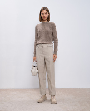Brunello Cucinelli Бежевые брюки из шерсти с цепочкой мониль MB129P8762