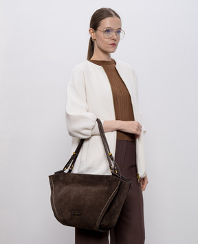 Gianni Chiarini Коричнева замшева сумка-тоут BLOOM з логотипом BS12037CMPL