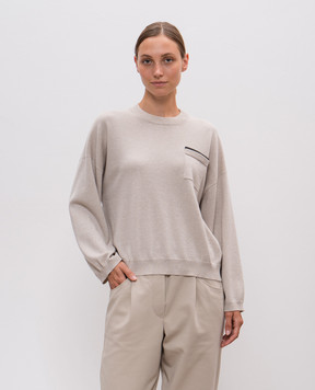 Brunello Cucinelli Бежевий светр з кашеміру з ланцюжком моніль M12192300