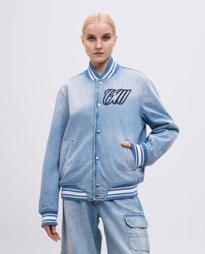 Off-White Голубой джинсовый бомбер с вышивкой логотипа OWEK006S25DEN001