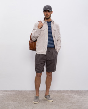 Brunello Cucinelli Синяя футболка из льна в полоску MW8601346