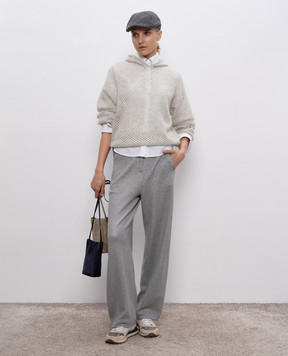 Brunello Cucinelli Серое ажурное худи с шерстью MPS732409P