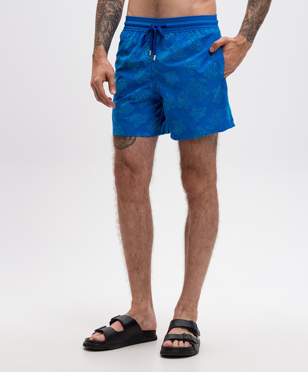 Vilebrequin Синие шорты для плавания в принт Ronde des Tortues MOOAD222 изображение 3