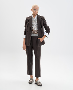 Brunello Cucinelli Коричневий двобортний жакет з вовною M0W077038