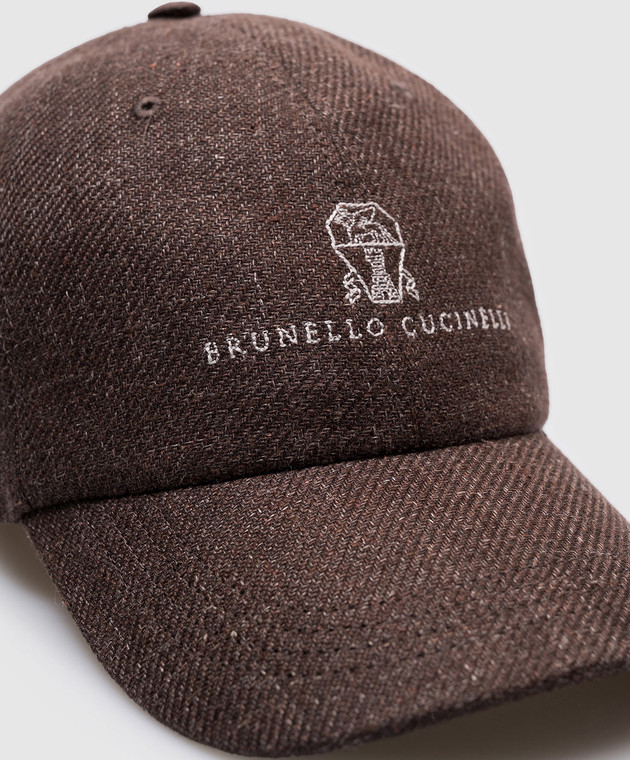 Brunello Cucinelli Коричнева кепка з льону, вовни та шовку з вишивкою емблеми з логотипом MW4829850 зображення 4