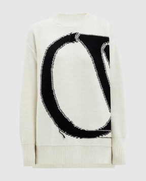 Off-White Бежевий светр з вовни з візерунком логотипа OW OWHE102C99KNI001