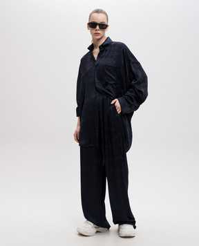 Balenciaga Синяя блузка из шелка в логотипе тканый узор. 773300TRN04