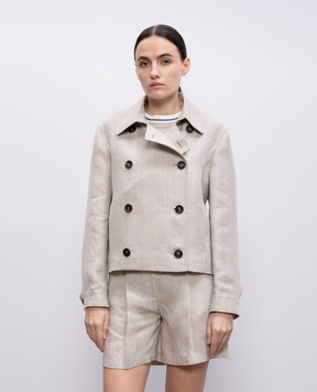 Brunello Cucinelli Бежевая двубортная куртка Crop из льна. MH5497419