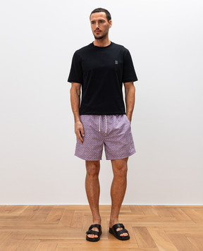Brunello Cucinelli Фиолетовые шорты для плавания в принт с вышивкой эмблемы MM697043