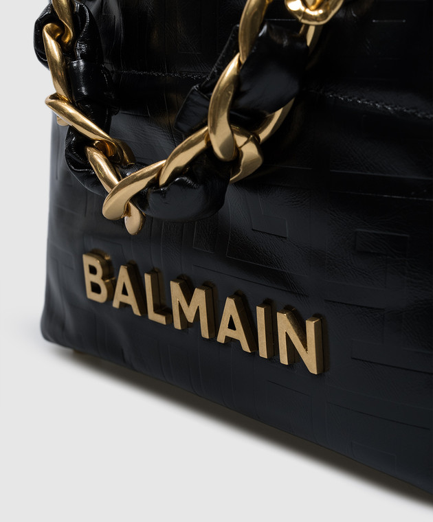Balmain Черная ширяная сумка-тоут Cabas 1945 с тиснением узора монограммы логотипа PB DN1FD871LETF изображение 5