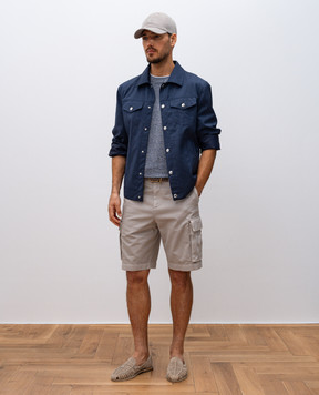 Brunello Cucinelli Синяя футболка с леном с эффектом наложения слоев MW8357427