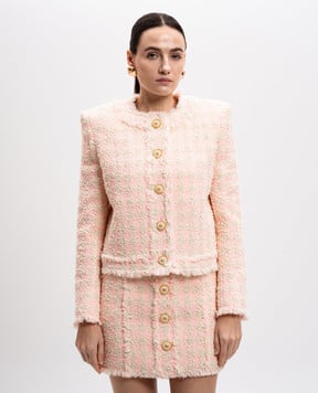 Balmain Розовый твидовый жакет в клетку EF1SK719XK69