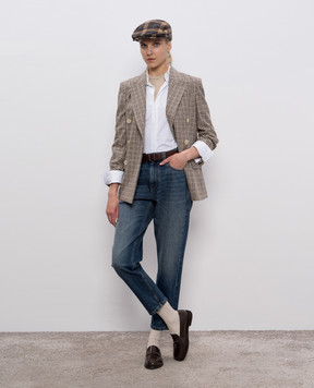Brunello Cucinelli Бежевий топ в рубчик з ланцюжком моніль MPTC8BJ310
