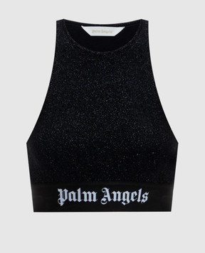 Palm Angels Чорний топ з люрексом з логотипом PWHT001F24KNI001