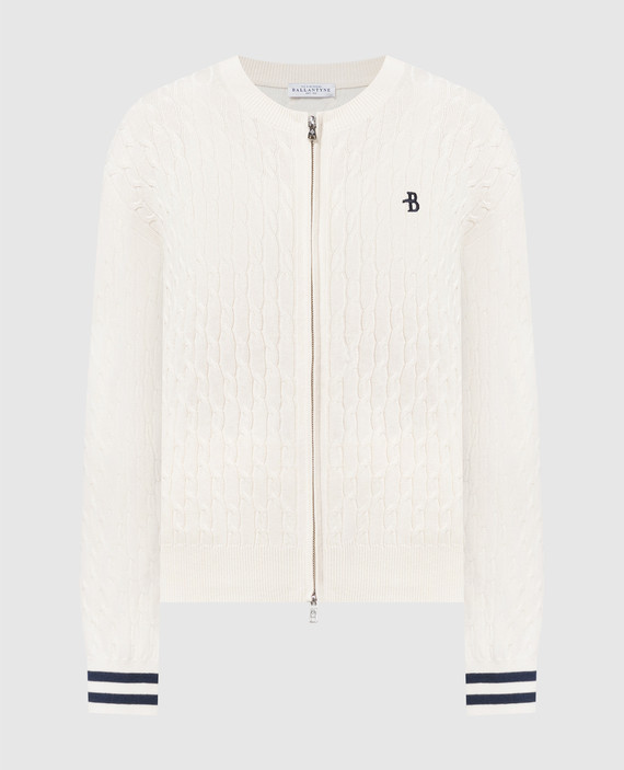 Beige cardigan with logo embroidery