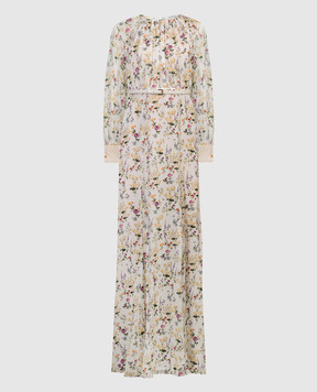 Max Mara Белое платье из шелка Ori в цветочный принт. ORI