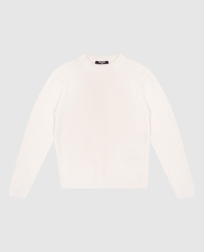 Balmain Дитячий бежевий светр з вовною у візерунок монограми BX9P30W0012810