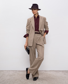 Brunello Cucinelli Бежевий двобортний жакет з вовни в смужку MB1467267P