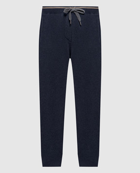 Brunello Cucinelli Синие брюки из шерсти, кашемира и шелка в рубчик M16222799