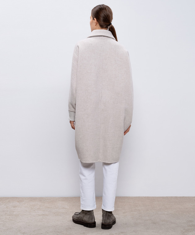 Brunello Cucinelli Бежевое двубортное пальто из кашемира с цепочкой мониль MD5589813 изображение 4