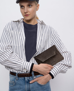 Brunello Cucinelli Коричневый замшевый клатч Duo с логотипом MWDLD2722P