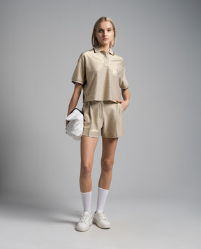 Brunello Cucinelli Бежевое поло с леном с люрексом ML947EN405