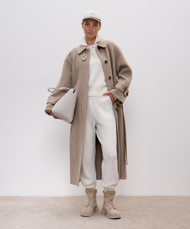 Brunello Cucinelli Белый свитер из кашемира с цепочкой мониль в фактурный узор M12736005 изображение 2
