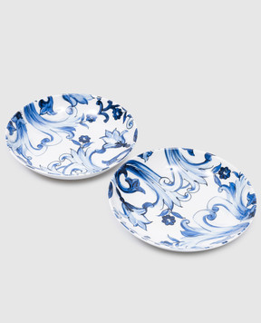 Dolce&Gabbana Набор белых фарфоровых тарелок для первых блюд в принт Blu Mediterraneo TC0S05TCA40