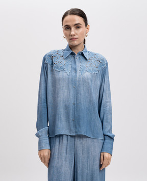 Ermanno Scervino Синяя блуза с кружевом D462K340EMY