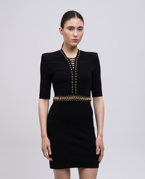 Balmain Чорна сукня з ланцюгом EF0R6039KI44