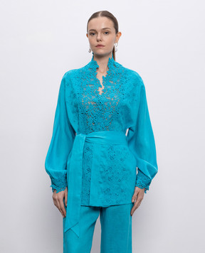 Ermanno Scervino Голубая блуза на запах из льна D464Q300NZR