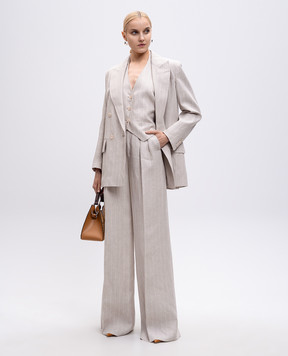 Max Mara Бежевый двубортный жакет GERLA из льна в полоску GERLA